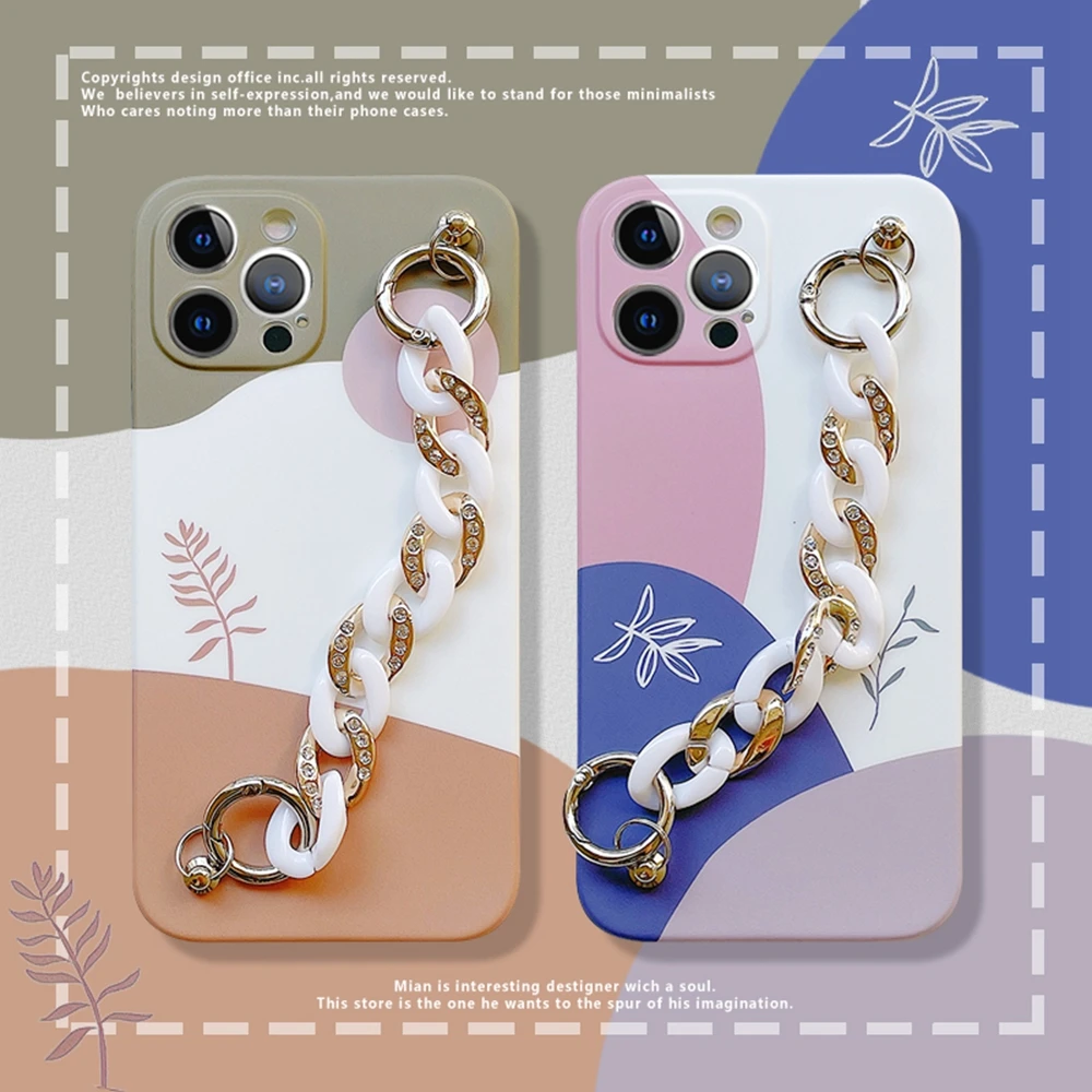 

Fashion Diamond Chain Bracelet Stitching Color Phone Case For iPhone 12 11 Pro XR X XS Max 7 8 Plus SE2020 ShockProof Back Cover