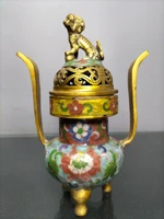 chinese folk collection old bronze cloisonne enamel lion statue takasumi three legged incense burner office ornaments town house