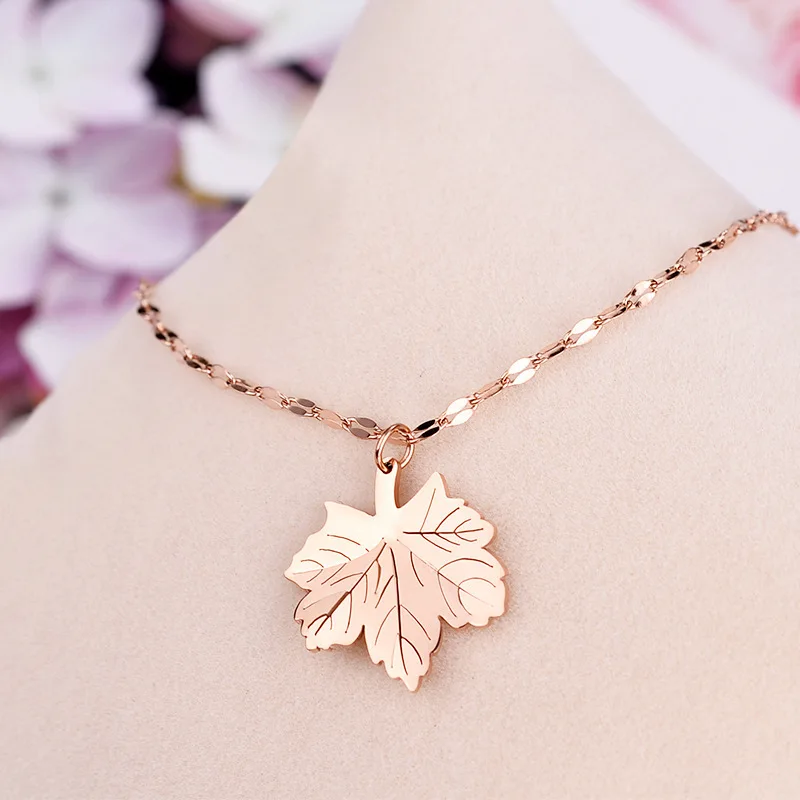 

Ожерелье из титановой стали цвета розового золота, антиаллергенное и не обесцвечивающее, ожерелье до ключиц из титановой стали с листьями,