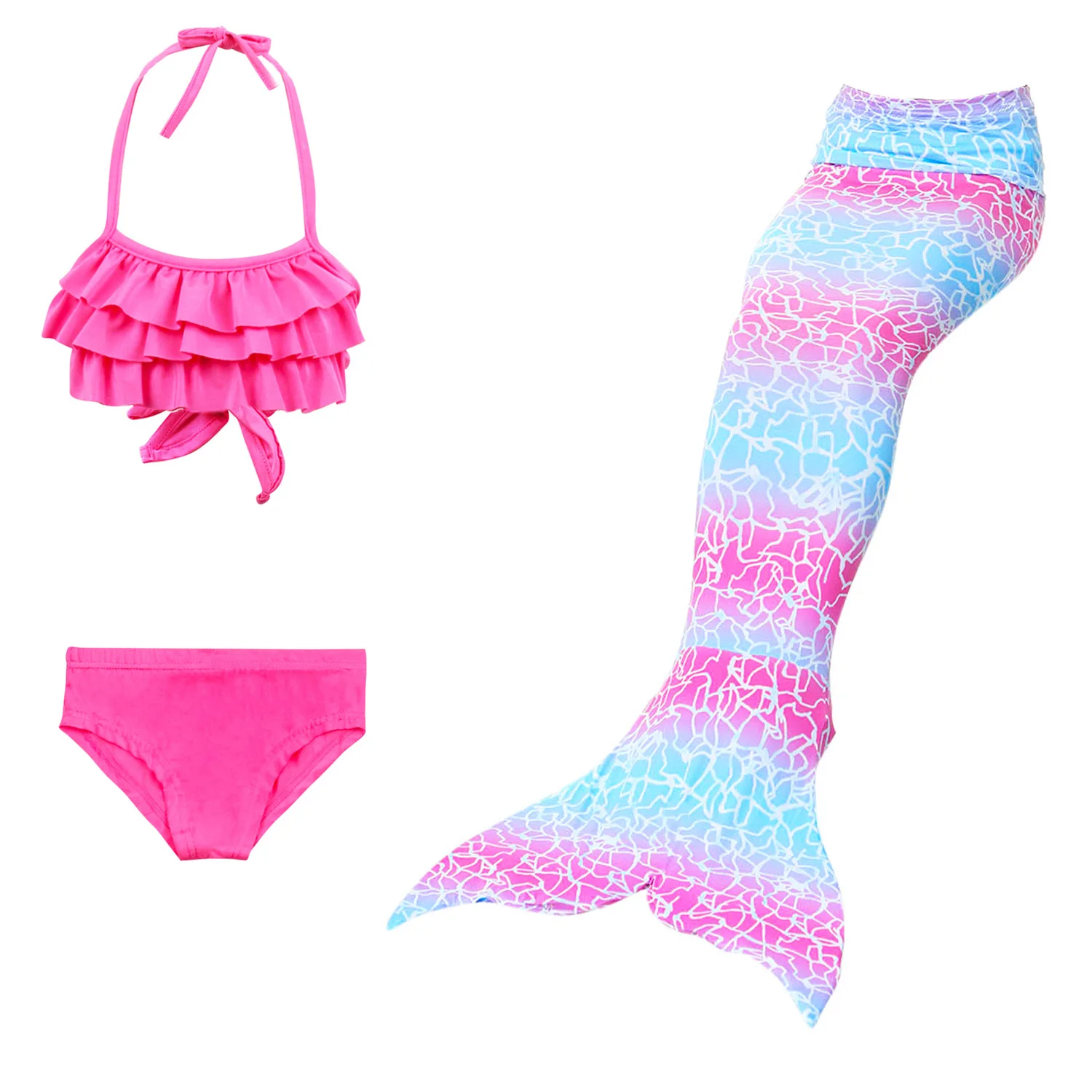 3PCS SET NO MONOFIN Детский купальный костюм; купальный костюм с хвостом русалки; карнавальные костюмы; купальный костюм для девочек; купальный костюм - Цвет: 3PCS SET NO MONOFIN