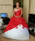 Винтажные красные с белым Готические свадебные платья 2020 милое кружевное недорогое свадебное платье большого размера трапециевидные свадебные платья