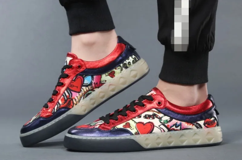 Граффити уличный стиль хип-хоп повседневная обувь на плоской подошве Мужская брендовая парусиновая обувь с индивидуальным принтом плоские кроссовки mocassin homme