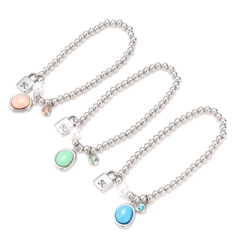 

New Fashion Stainless Steel Bracelet Simple 5mm Bead Lock Pearl Rhinestone Zircon Woman CZ Bracelet UNO Jewelry Gifts