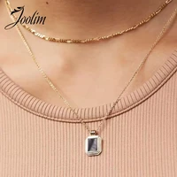 joolim jewelry wholesale gold finish double layer square cowry pendant stainless steel necklace