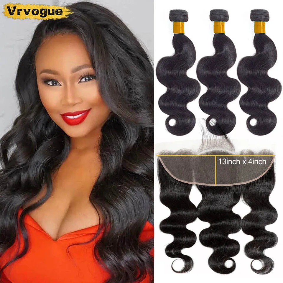 13x4 Body Wave Bundles With Frontal Body Wave Closure Cheveux Humain Ear To Ear Lace Frontal With Smooth Human Hair Bundles