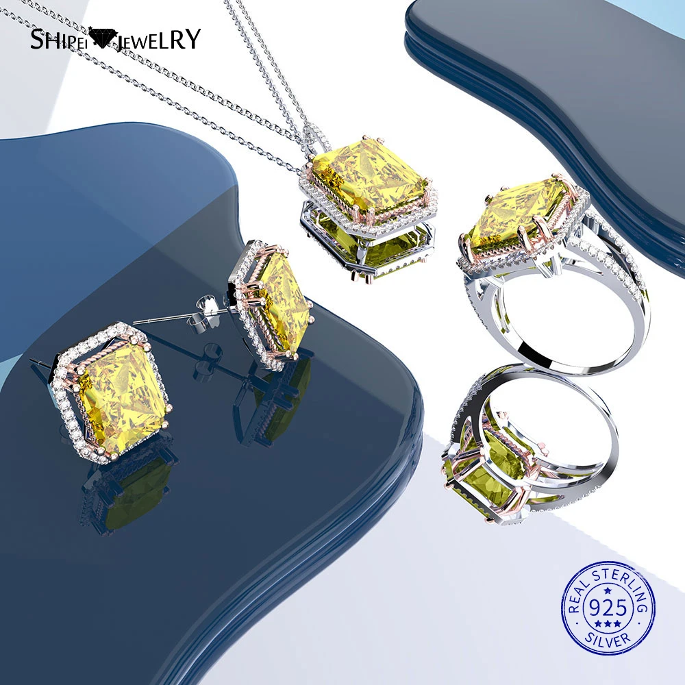 Женский комплект украшений Shipei кольцо и кулон из 100% серебра 925 пробы с квадратным