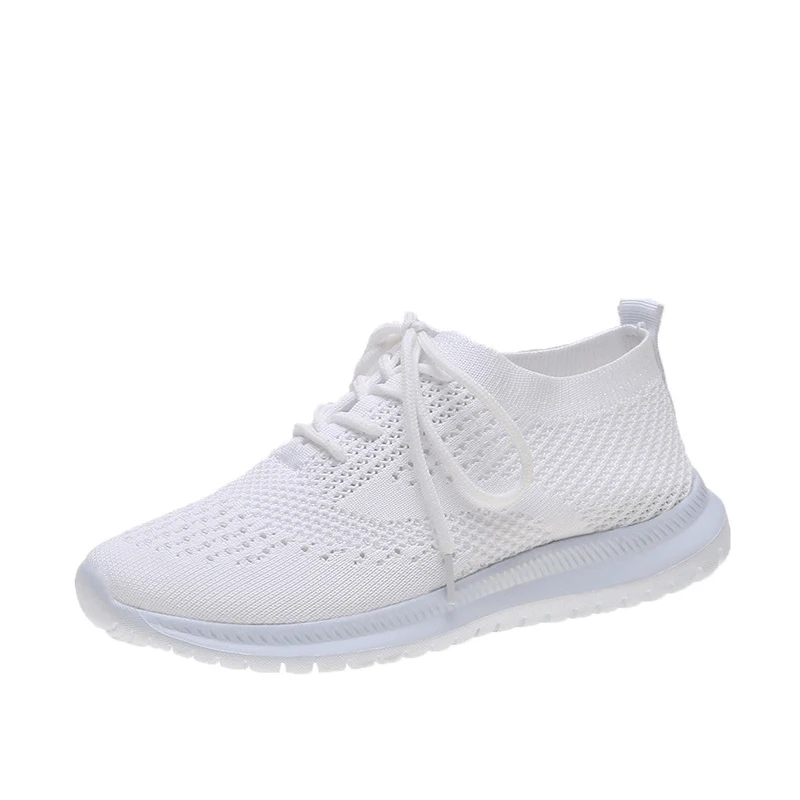 

Spring Sneakers Women Fashion Knitting Soft Vulcanized Flat Shoes Platform Lace Up Mesh Comfortable Ladies Casual Footwear 2021