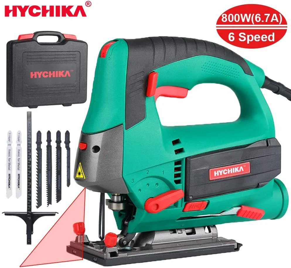 

NEW HYCHIKA 800W Laser Jig Saw 6 Variable Speed Multifunctional Jigsaw Electric Saw for Woodworking Power Tool with 6 Pieces