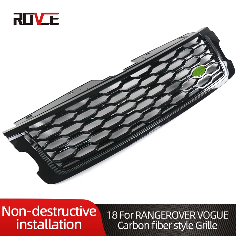 

ROVCE Front Bumper Grille Grill For Land Rover Range Rover Vogue 2018 L405 Carbon Fiber Style