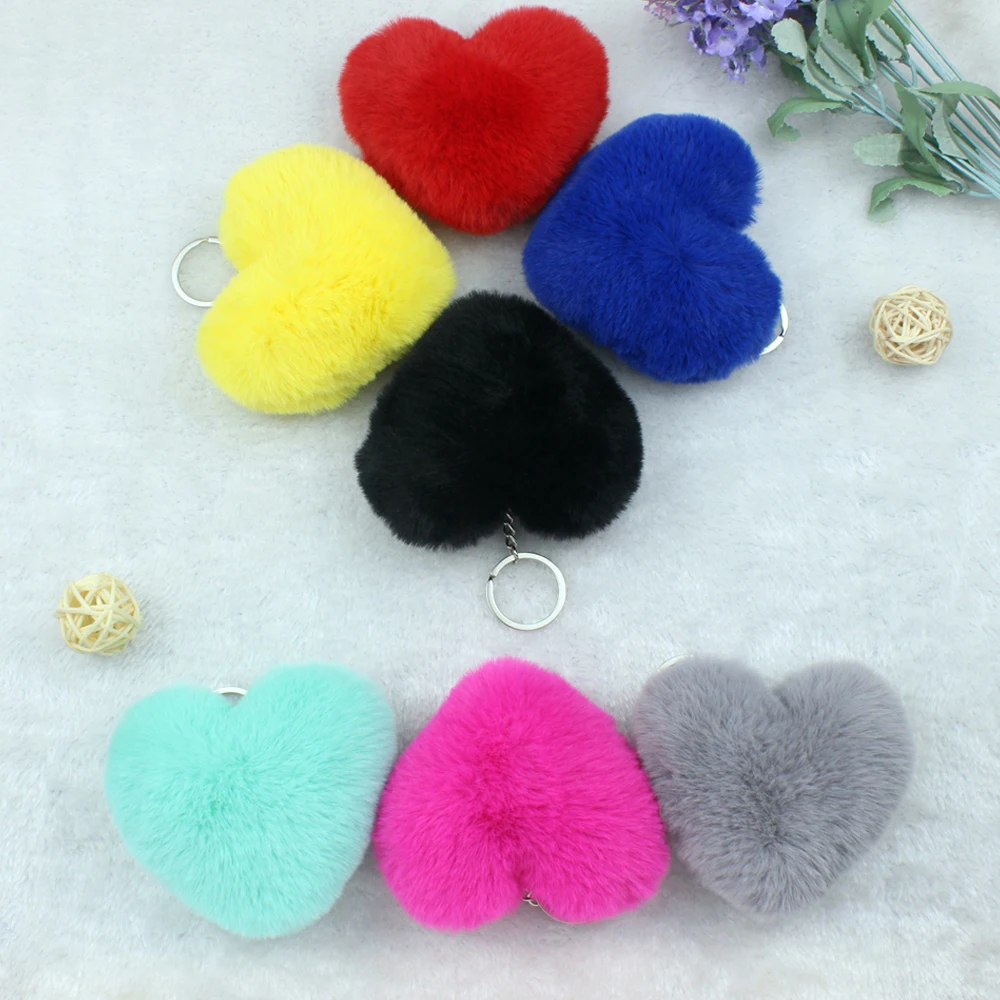 10 см милые пушистые брелки в виде сердца женские Брелки с помпонами из