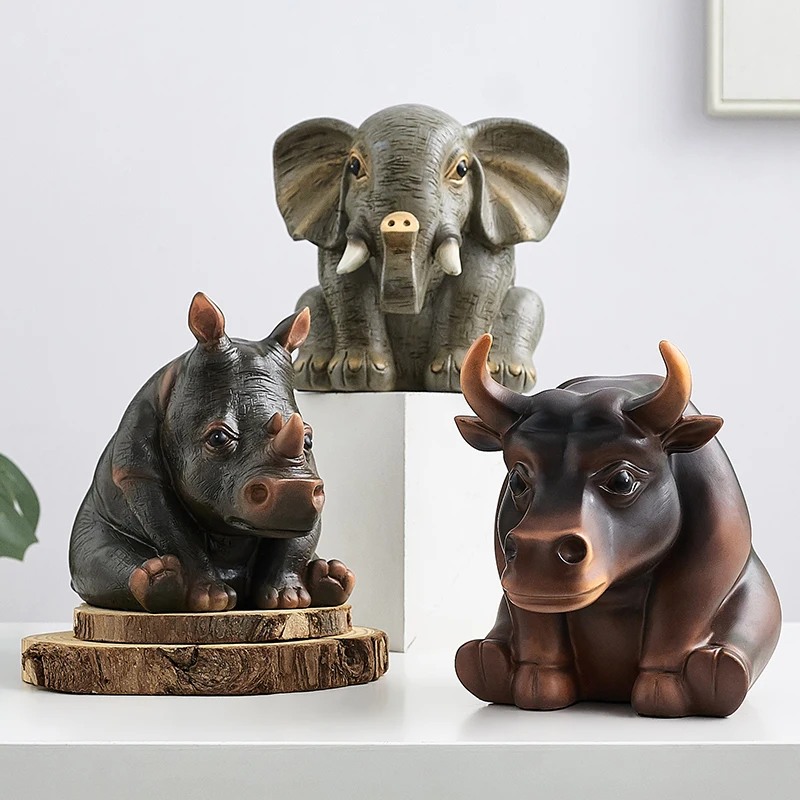 

WU CHEN длинный слон гиппопотам искусство скульптура украшение абстрактное животное носорог статуя креативный домашний декор изделия из смол...