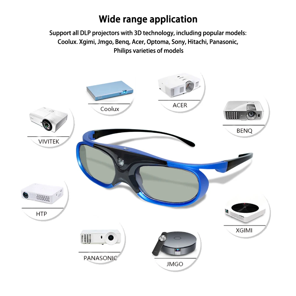 

Active shutter 96-144HZ rechargeable 3D Universal glasses for Xgimi Z3/Z4/Z6/H1/H2 Nuts G1/P2 BenQ Acer and DLP LINK projector