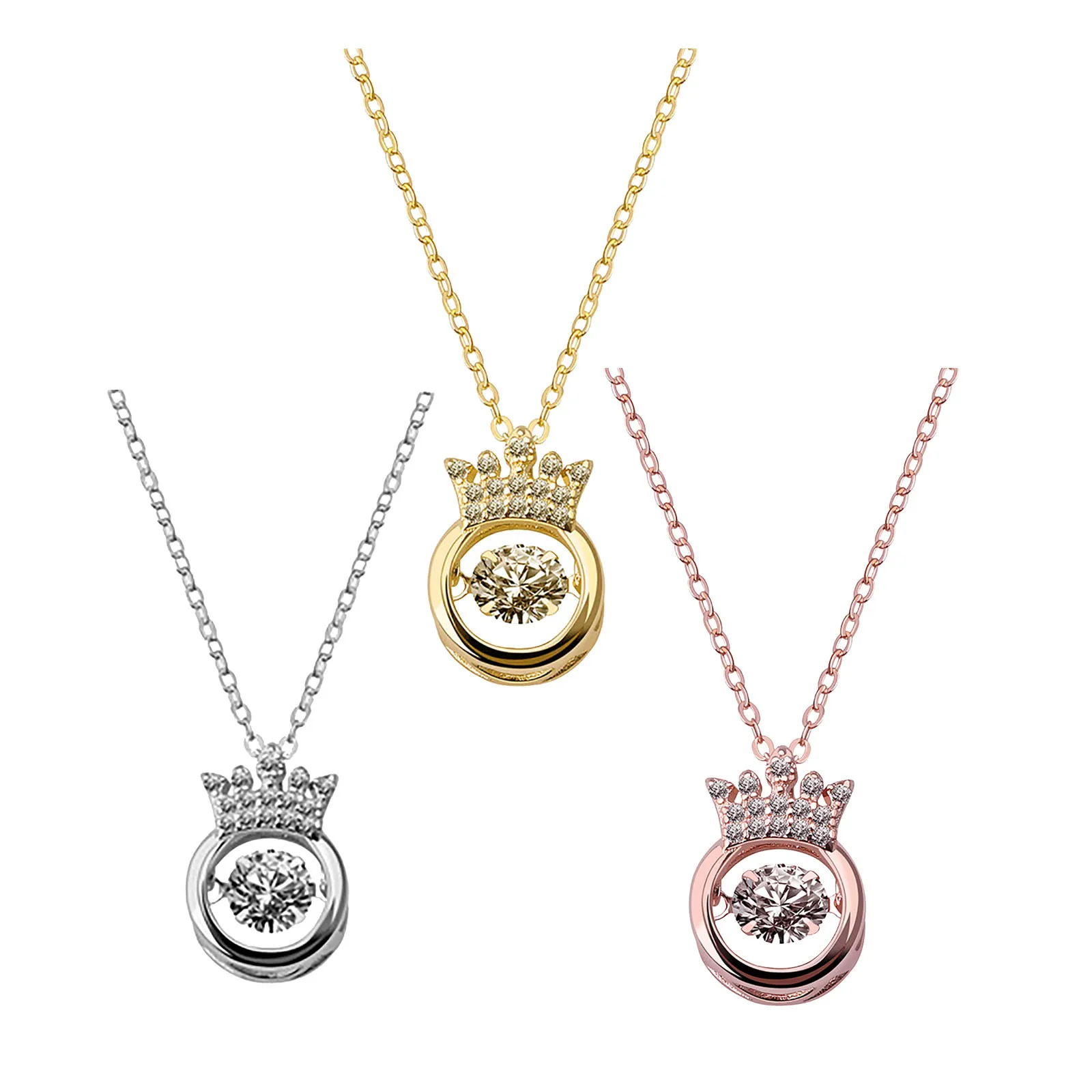 

2021 Hot New Valentine's Day Necklace Heartbeat Crown Personality Beating Necklace Ladies Can Be Rotated Fashion Pendant Jewelry