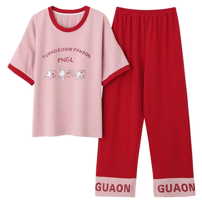 Женская пижама брюки с коротким рукавом и круглым вырезом 100% хлопок|Комплекты