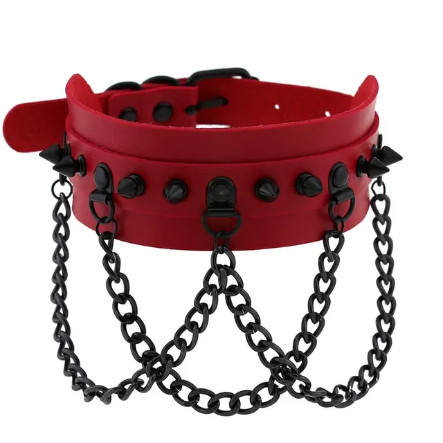 Punk Black Metal Tassel Red Choker Necklace Sexy Spiked Neck Strap Clavicle Collar Men Necklaces Hollween Women Y2K Jeweley Gift 1