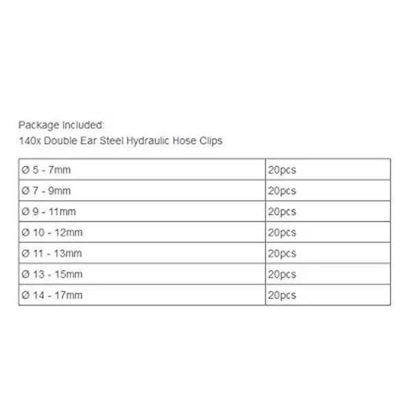 

JFBL Hot 140Pcs Double Ear O Clips Clamps Steel Zinc Plated Assortment For Hydraulic Hose Fuel