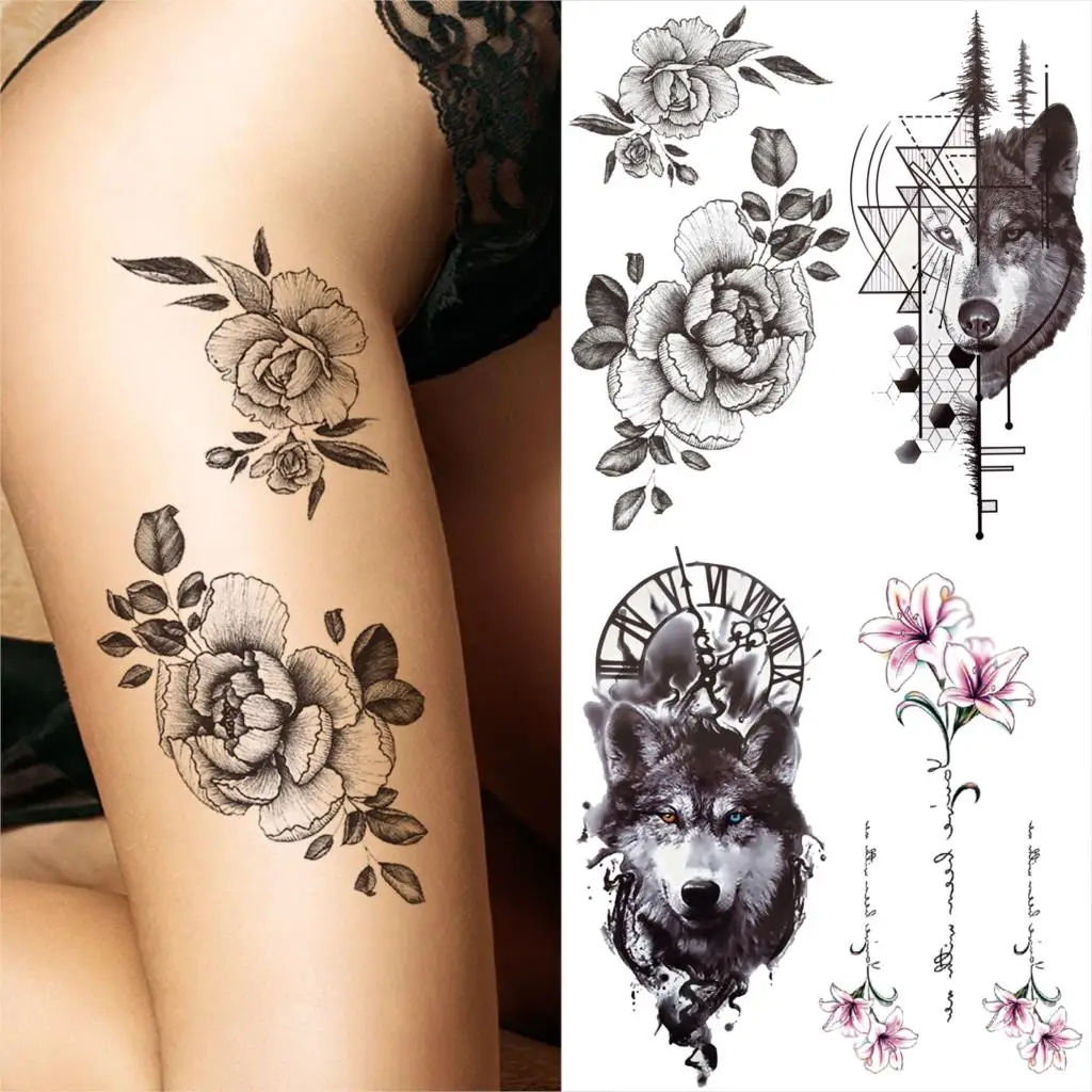 Временные татуировки для женщин и мужчин Эротичные геометрические до бедра