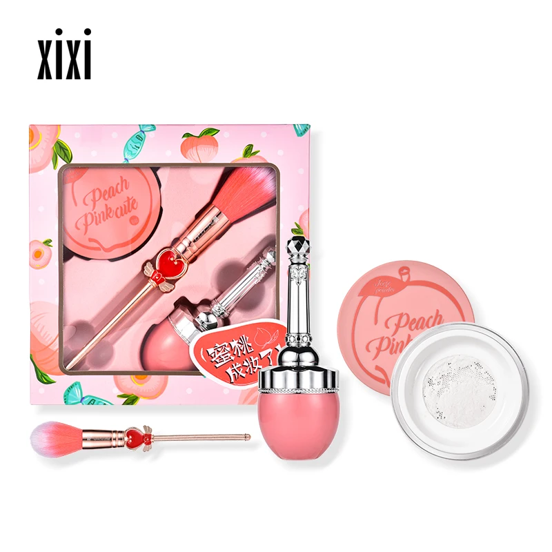 Xixi брендовый набор для макияжа, 3 шт., розовые румяна, пудра, пигмент для рождественского подарка, прекрасная косметика, водостойкая пудра для лица AC124