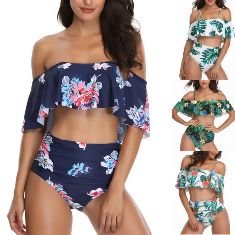 Plus Size Ruffles Women Summer Bikini Set Floral Push Up Monokini Swimsuit Ladies 2 Pieces Beach Bathing Suit Swimwear S-XXL |