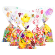 50pcs/lot Easter Cookie Candy Bag Bunny Eggs Printed Plastic Gift Packing Bags Baking Happy Easter Party Decoration Favors