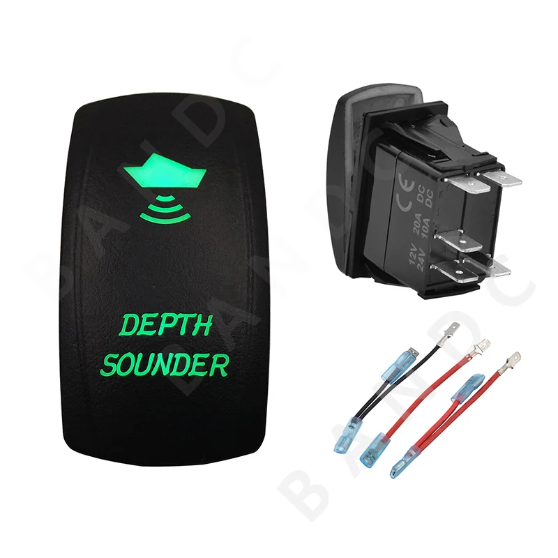 

DEPTH SOUNDER 5P ON-OFF SPST Green LED Laser-Etched Rocker Switch for the Car Boat Marine Yacht ARB RV，Jumper Wires,Waterproof