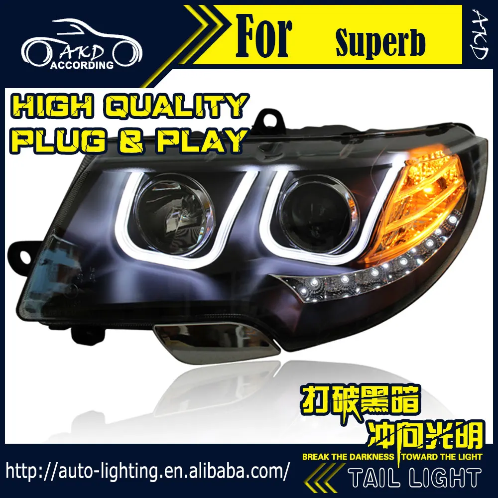 Автомобильная фара AKD для Skoda Superb светодиодный ные фары 2010 2015 DRL H7 D2H Hid опция Angel Eye