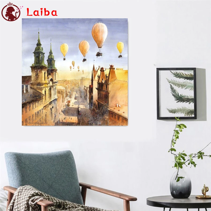 

Diamond Painting Abstract art, European architecture DIY Diamond Embroidery Cross Stitch Mosaic round Rhinestone Home Decor