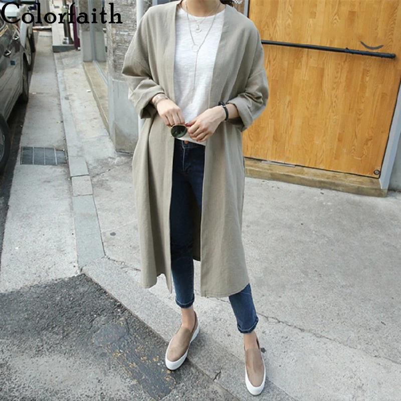 

Colorfaith New 2020 Summer Autumn Women's Windbreaker 6 Colors Casual Jacket ockets Outerwear Oversize Long Trench Tops JK6672