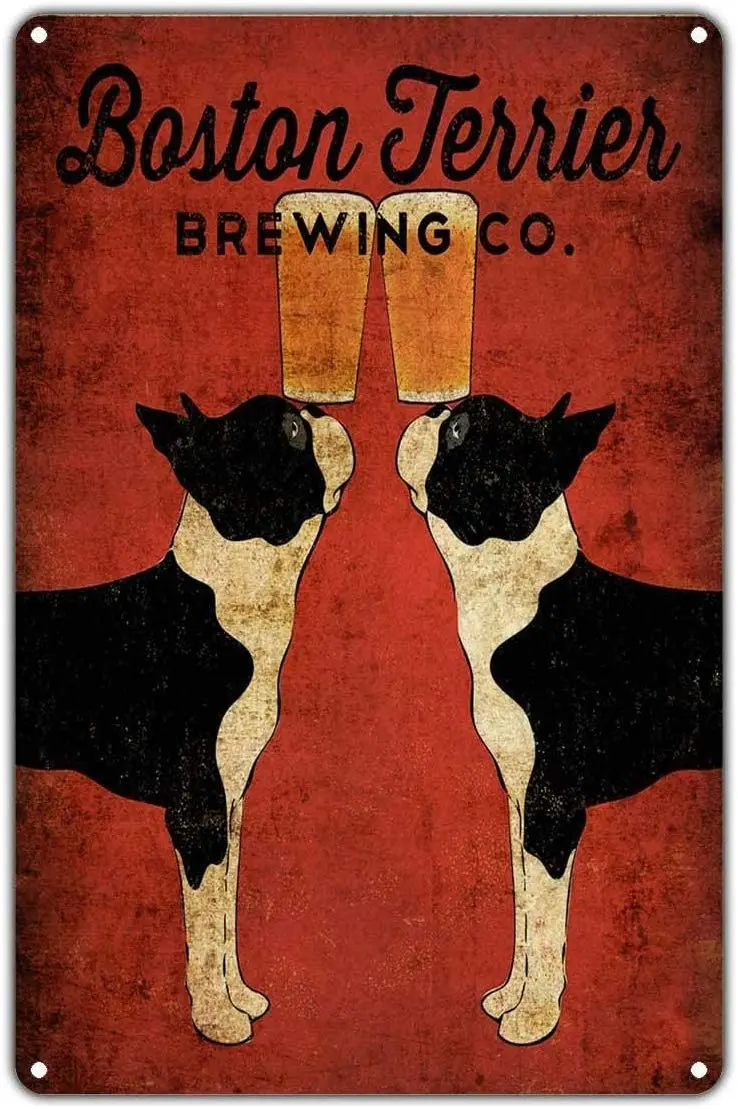 

PixDecor Boston Terrier Brewing Co. Beer Crafting Retro Wall Home Decor 12x8 Metal Signs Retro Metal Sign