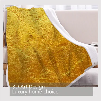 BlessLiving 3D Printed Throw Blanket Golden Cement Texture Plush Bedspread Luxury Furry Blanket Art Linen Blanket Dropship 3