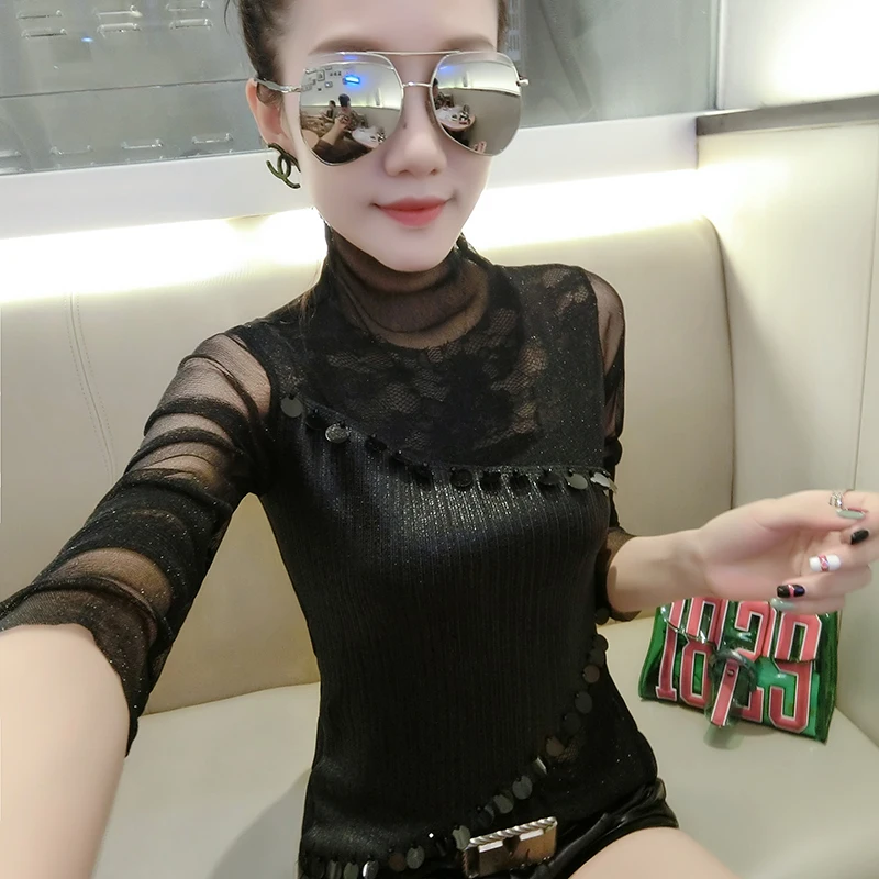 Женский пуловер с пайетками и сеткой в стиле пэчворк топы из полиэстера флисом на