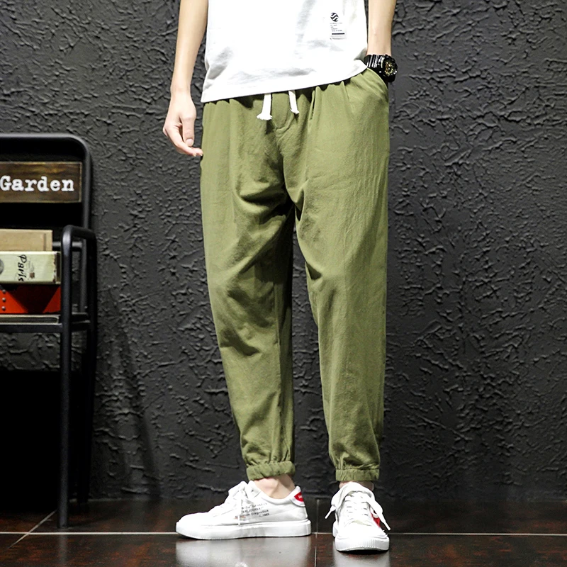 

Men's Casual Pants 2021 Spring and Summer Streetwear Tied Linen Loose Large Size Harem Pants Men's Clothing Jogging Sweatpants