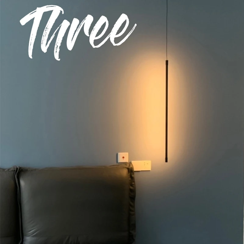 

Nordic simple LED Long Hanging Line chandelier Living Room Sofa Background Wall Light Bedroom Bedside Floor Lamp