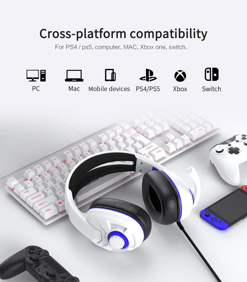 

For PS5 Over Ear Wired Stereo Gaming Headset With Mic Raise HIFI Stereo Bluetooth Headphone Headset Or Mobile XiaoMi Iphone Sums