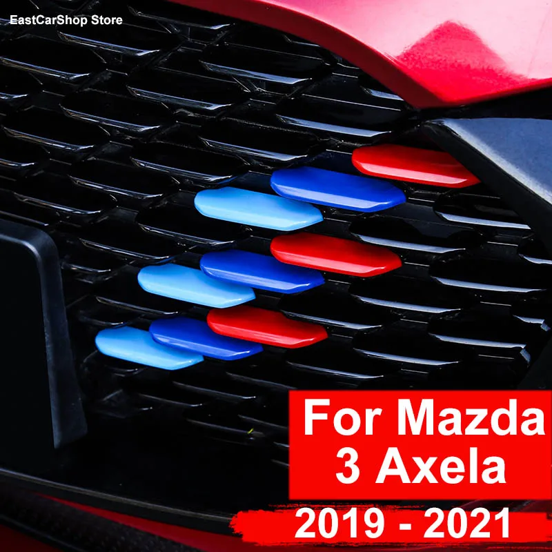 

Передняя сторона автомобиля средняя сетка яркие блестки модифицированное украшение защитная полоса три цвета для Mazda 3 Axela 2022 2019 2020 2021