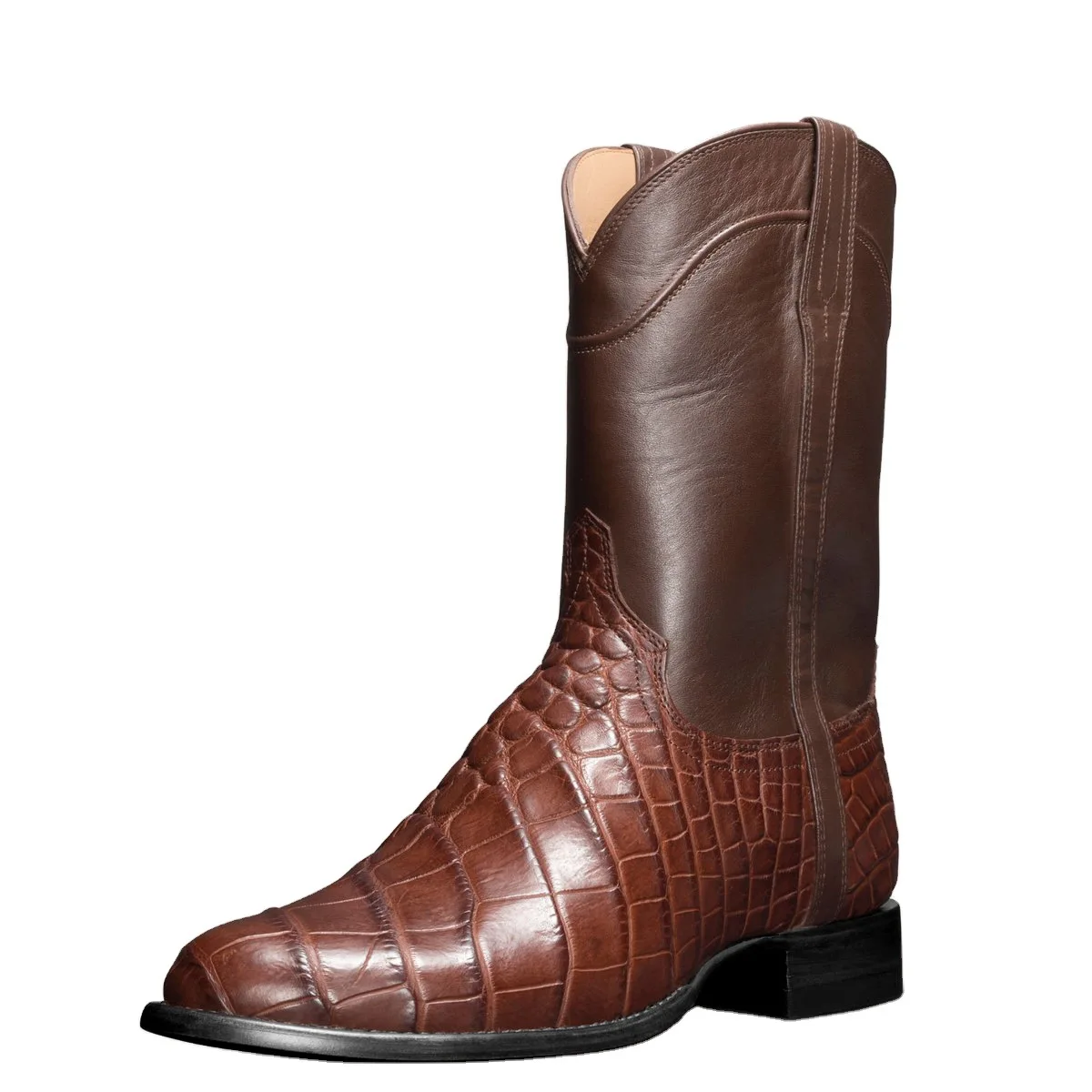 

2021 Men West Cowboy Boots High Tube Retro Men's Boots Crocodile Pattern Men Footwear Large Size 38-48