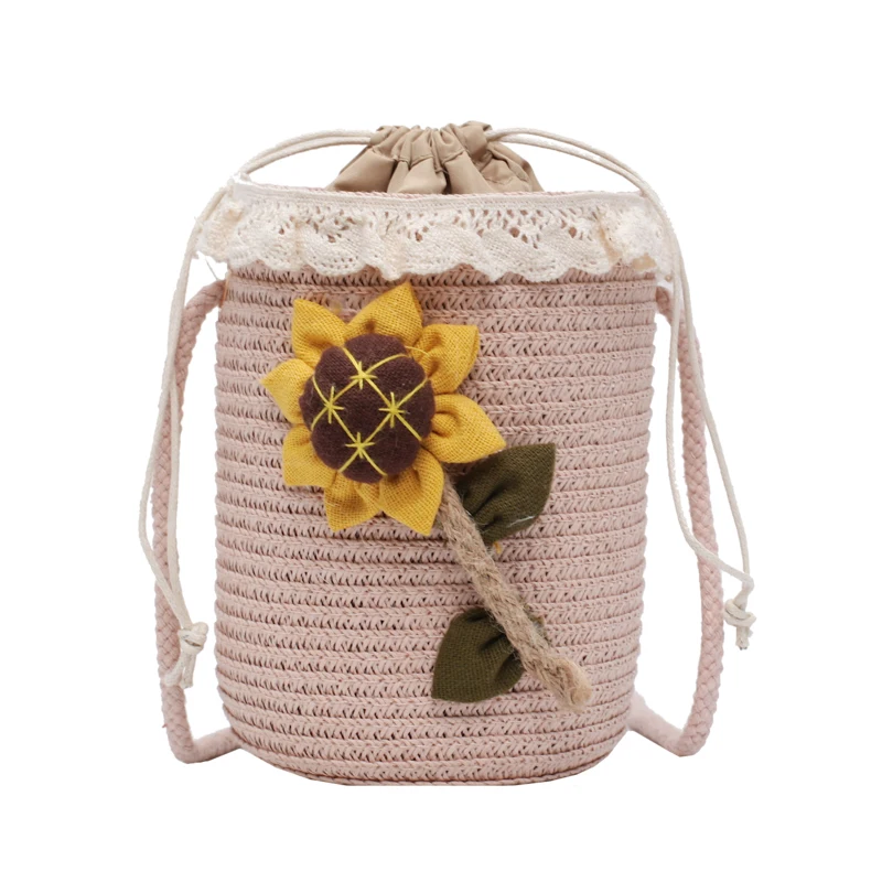 Сумка-ведро из искусственной соломы с цветами летняя пляжная сумка-мессенджер