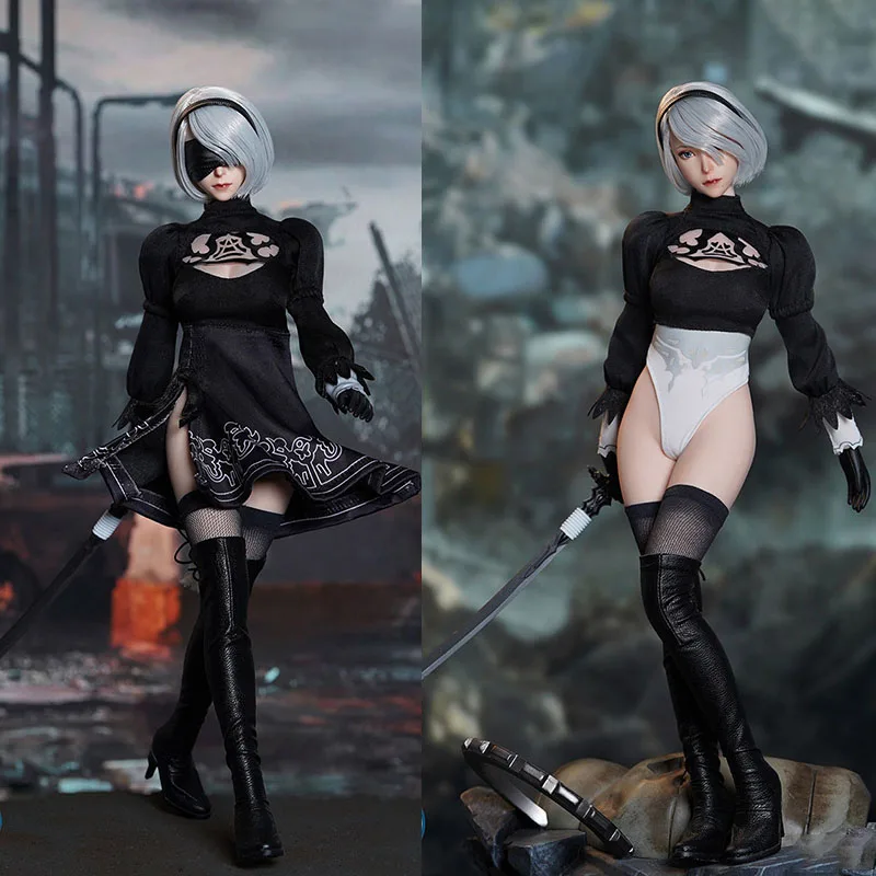 

In Stock SUPER DUCK 1/6 SET064 NieR 2B Girl Head Sculpt Clothes Set Sexy Female Soldier Costume Model Fit 12'' Action Figure