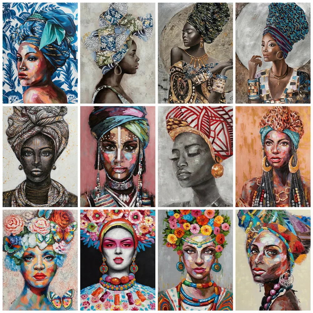 

Huacan Diamond Mosaic Set For Embroidery Cross African Woman 5D Diamond Art Painting Kits Portrait Handmade Gift