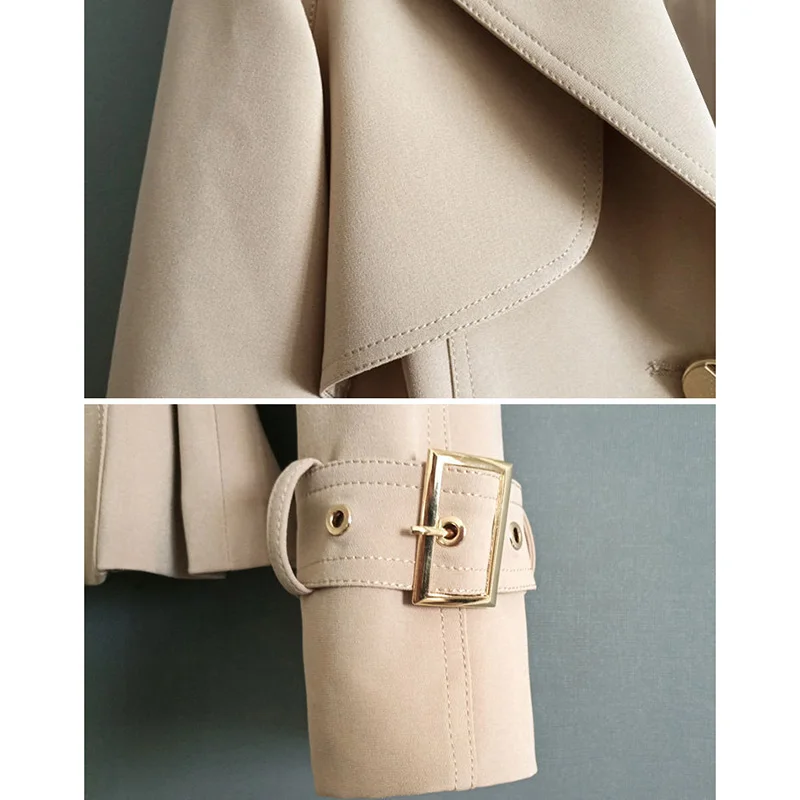 

Khaki Womens Windbreaker 2020 Autumn Korean Slim British Style Short Trench Coat With Belt Ladies Elegant Tops Plus Size 4XL 136