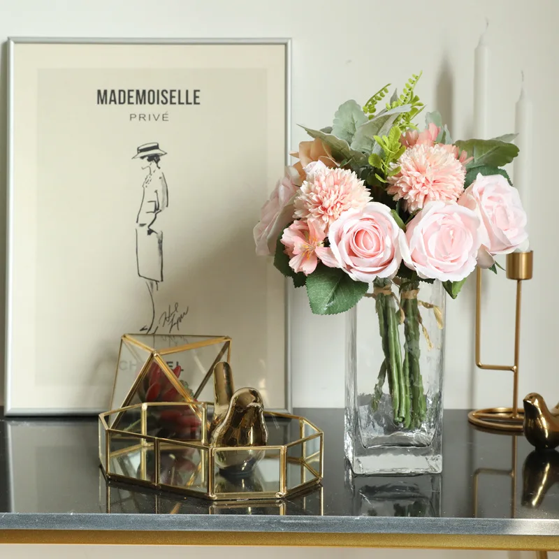 

Artificial Red Rose Heads Flower Bouquet Wedding Bridal Fake Silk Flowers Christmas Party Valentine's Day Home Decoration