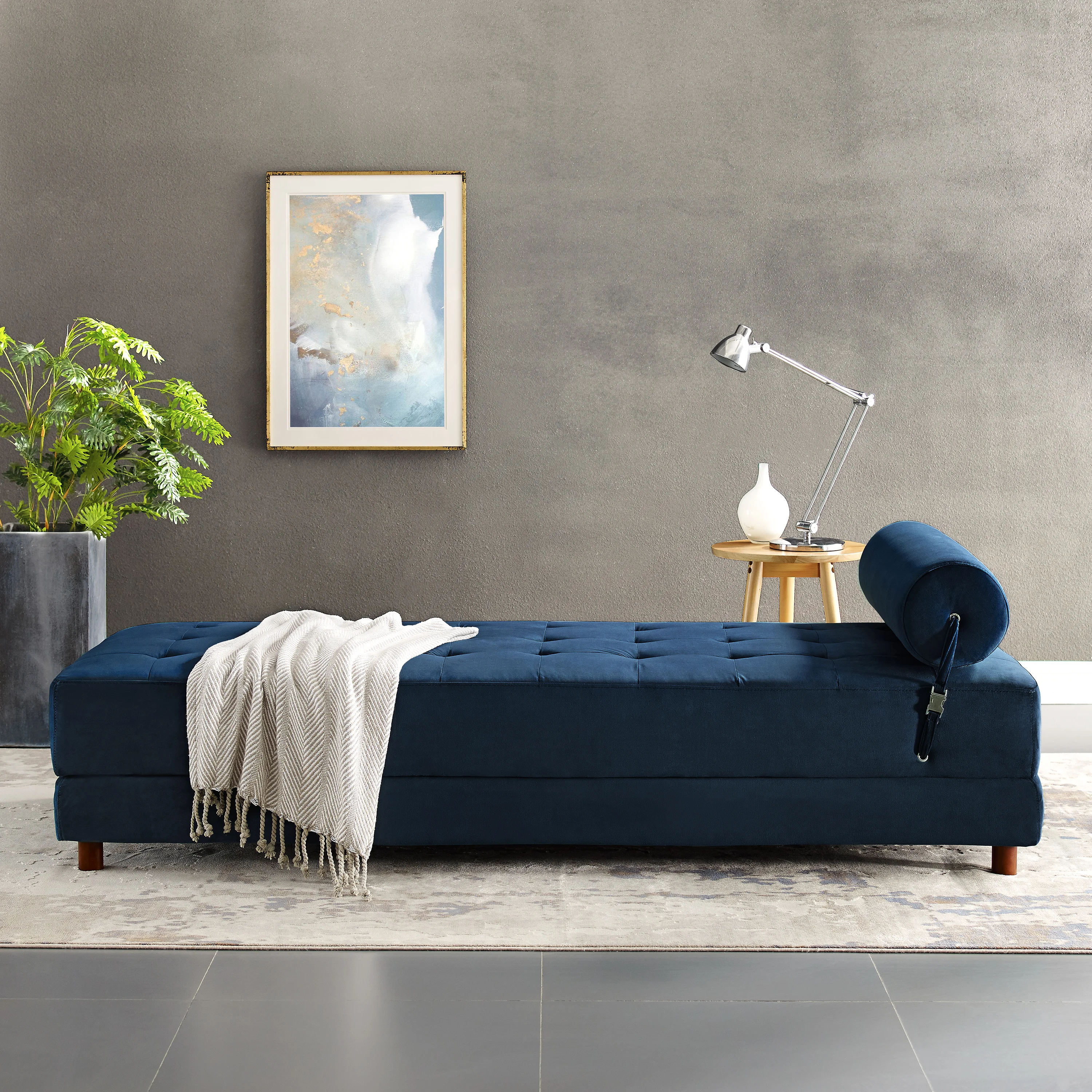 

Eva daybed Nordic Light luxury bedroom fabric modern simple classical blue solid wood single bed