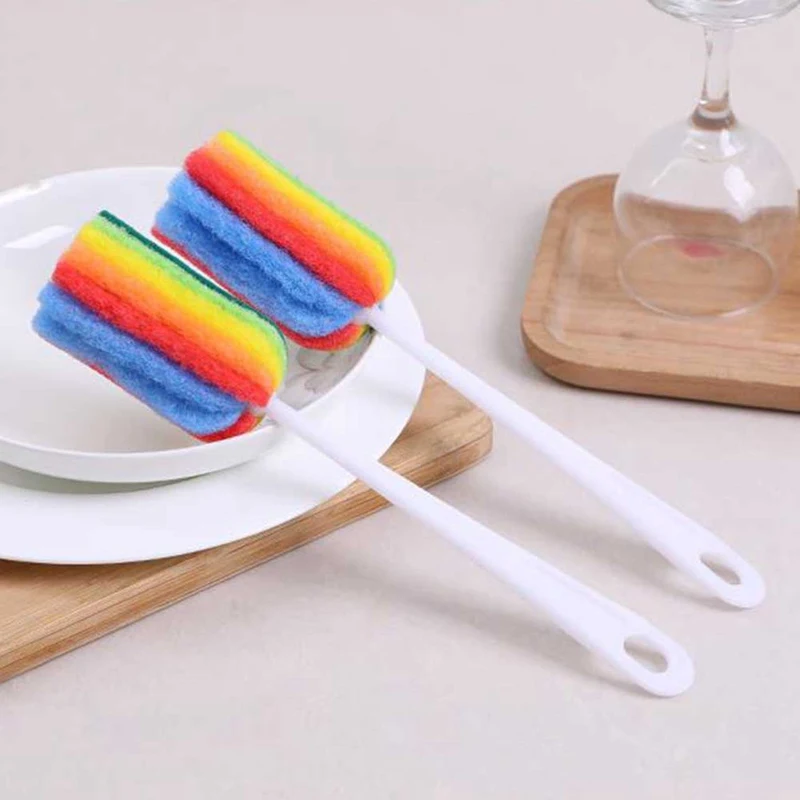 Съемная Бутылка воды кружка Стекло моющая губка Чистящая щетка Скраб с ручкой