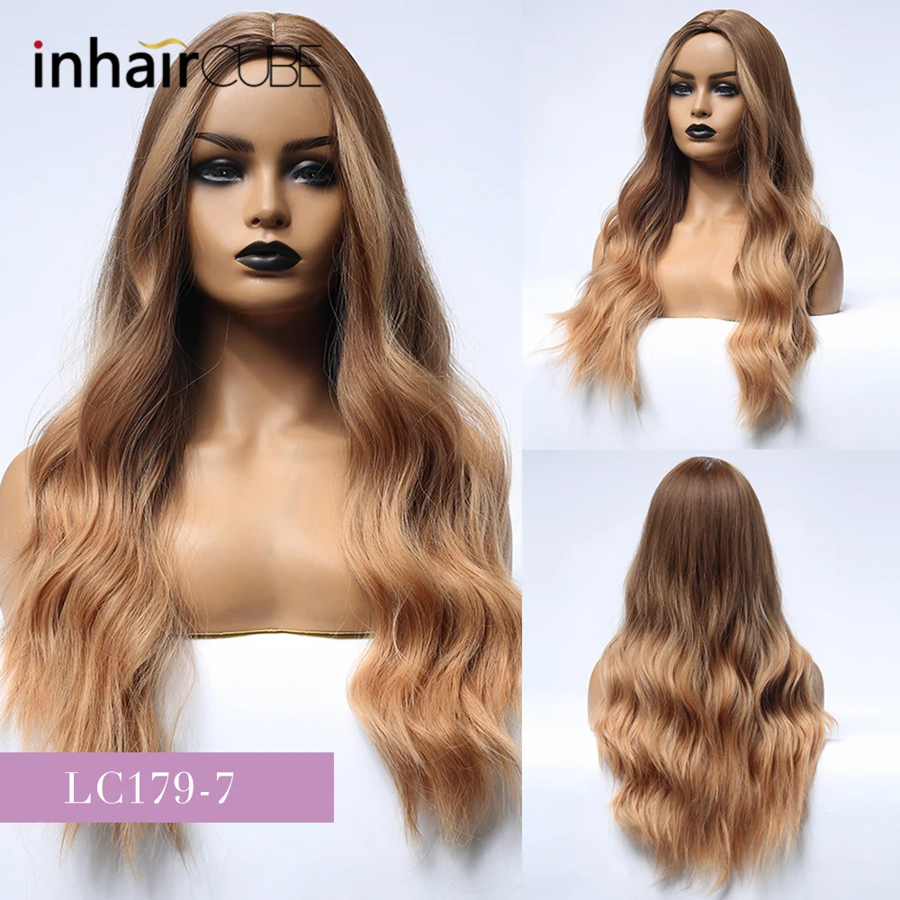 Парик INHAIR CUBE с темными корнями Омбре Синтетические длинные волнистые волосы