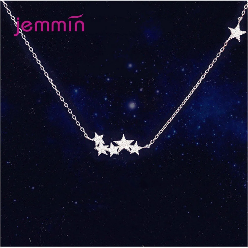 Hot Sale Charming 925 Sterling Silver Necklaces Clear Cubic Zircon Mirco Setting Stars Women Female Wedding Dress Decoration | Украшения и