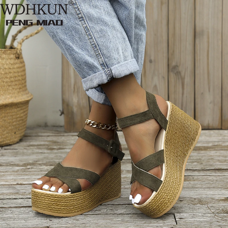 

Summer Buckle Women's Sandals Velvet Flock Fish Mouth Fashion High Heel Platform Open Toes Women Sandals Shoes Drop Shipping