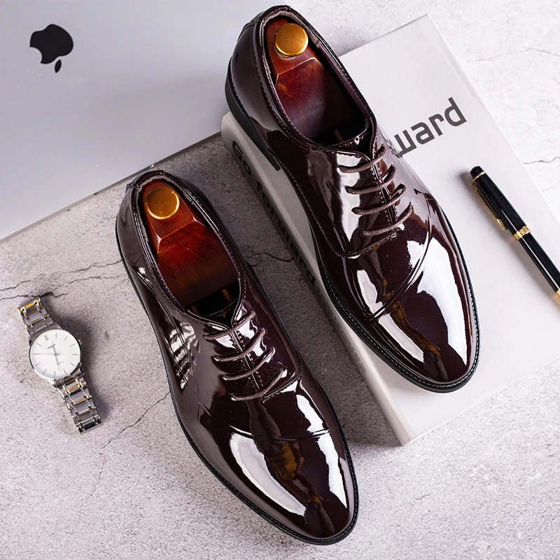 

Glossy Patent Leather Dress Shoes Men Formal Elevator Shoes For Men Loafers Men Coiffeur Chaussure Homme Erkek Ayakkabi