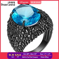 dreamcarnival 1989 big black lizard cz rings for women cool dazzling wedding jewelry fine cut blue zircon fashion 2020 wa11870bl