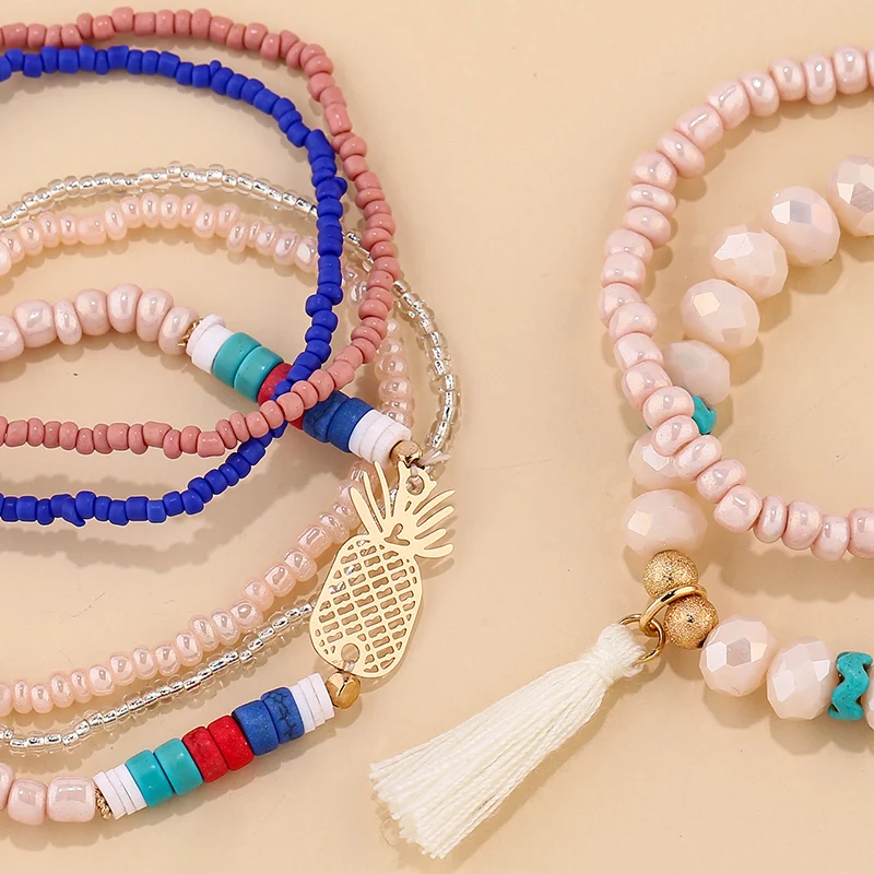 

Bohemian Multilayer Tassel Beads Bracelets Bangles For Women Accessories Boho Pineapple Charm Bracelets Set Pulseras Feminina