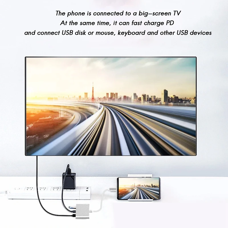 

USB C Hub 4 in 1 Type-C Docking Station HDMI-Compatible+USB3.0+PD+RJ45 USB C Splitter for PC Laptop